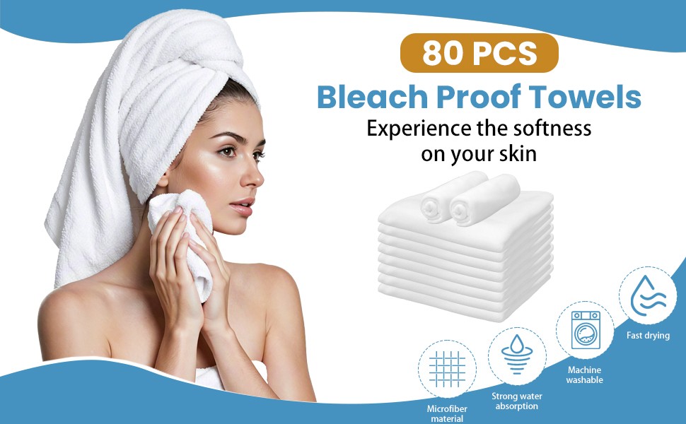 80 Pack Hand Towels Bulk 16 x 27 Inch Facial Bleach Proof Towels for Gym, Spa,