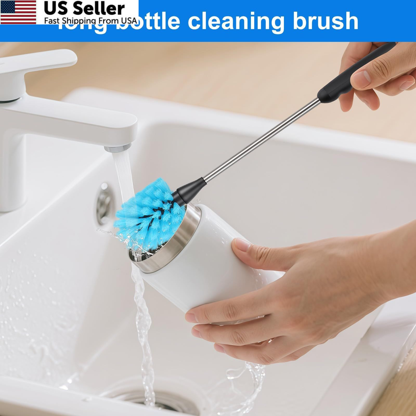 Bottle Brush,15-inch Long, Brush Cleaner, Scrubber, Blue