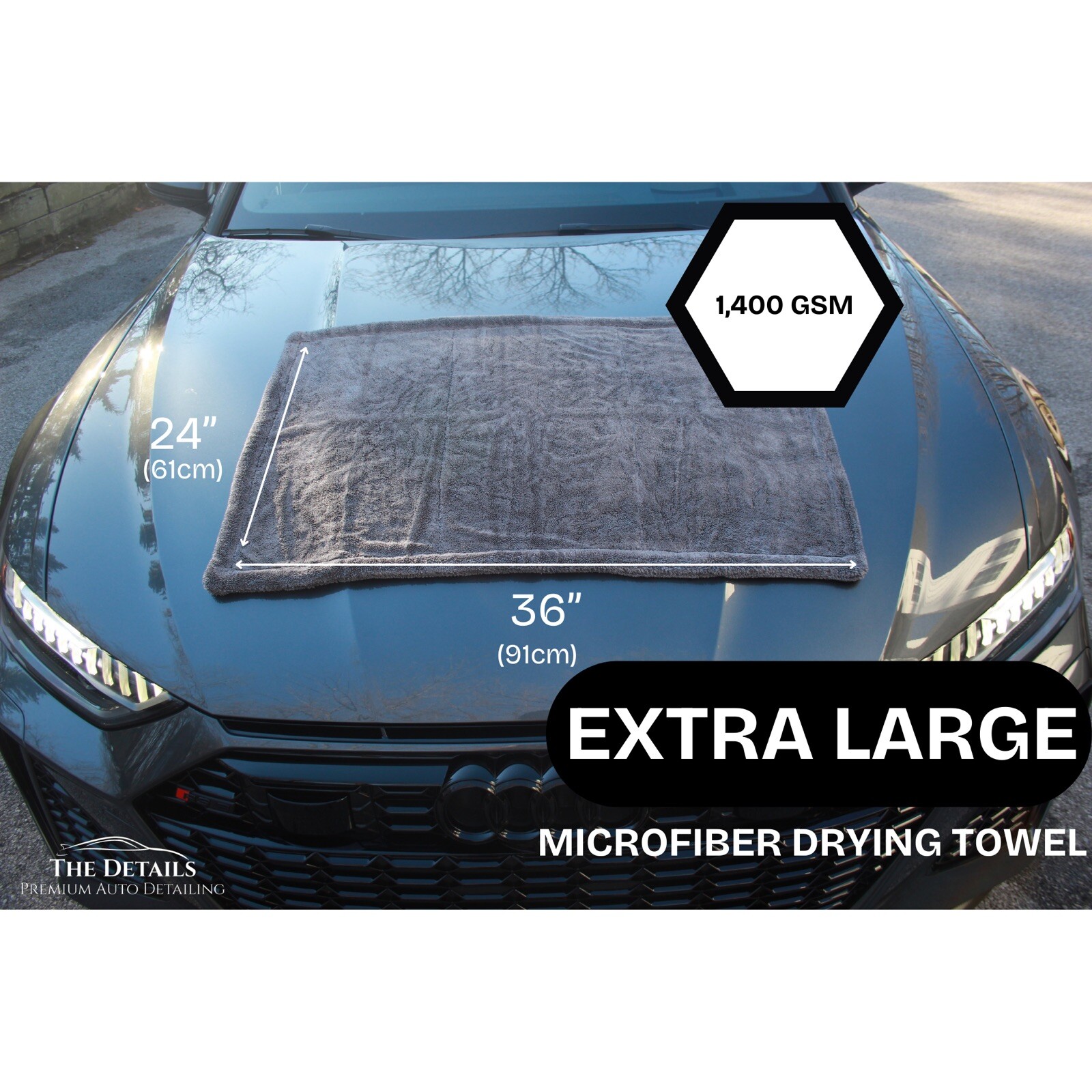 The Details Auto Microfiber Car Drying Towel 36”x24” 1,400GSM, Extra Large