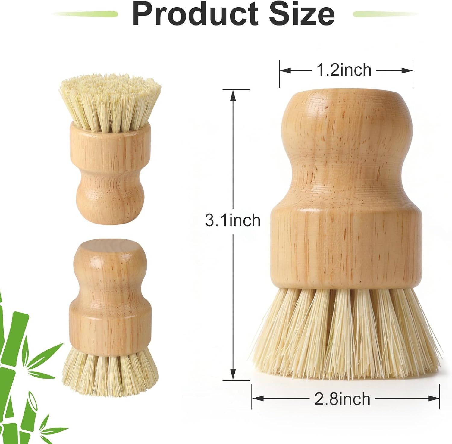 4 Pack Bamboo Dish Brush Set, Natural Kitchen Scrub Brush with Sisal Bristles, W