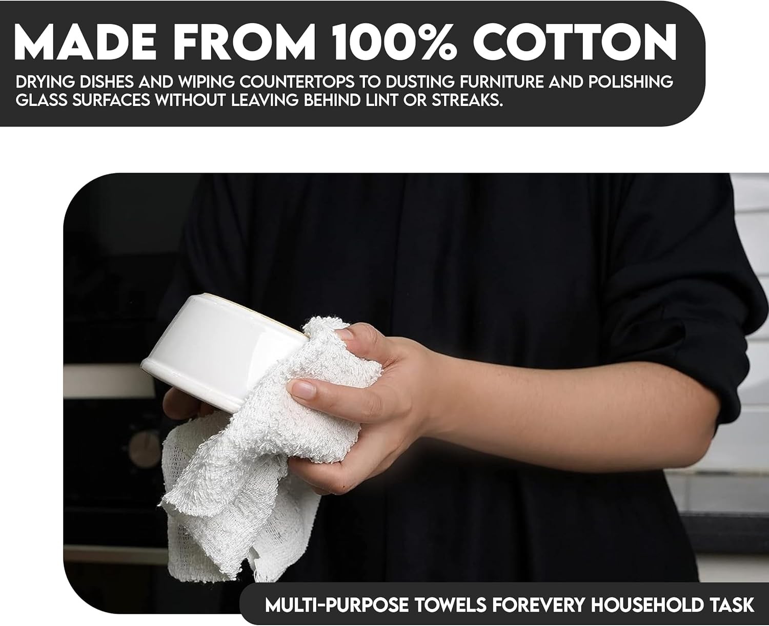 Terry Bar Mop Towels – 60 Pack (14″x17″) White Cotton Terry Cloths, Super