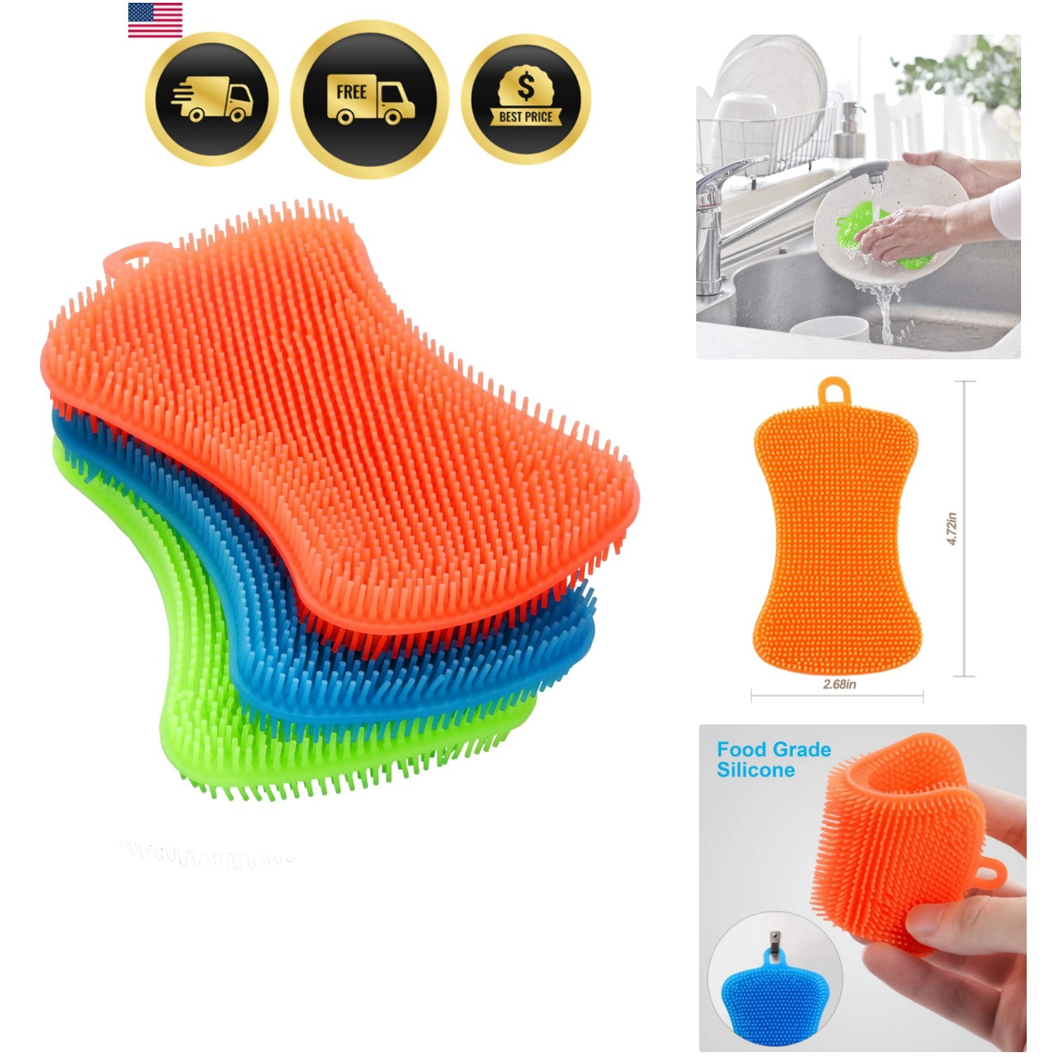 3PCS Silicone Dish Sponges, Super Food-Grade Silicone Sponges, Multi-Purpose …