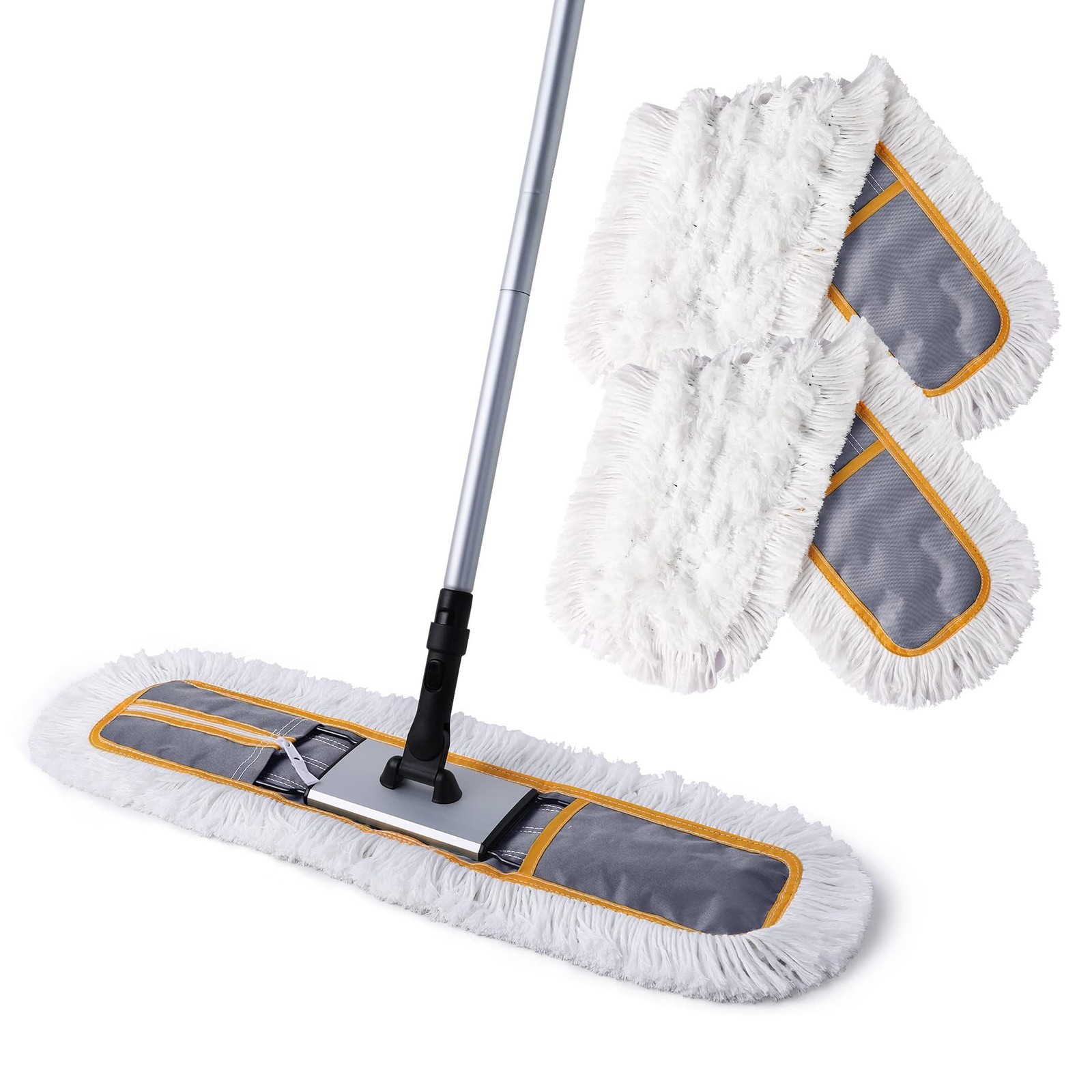 24″ Commercial Dust Mop for Floor Cleaning, Heavy Duty Sweeper Broom with 2 Micr