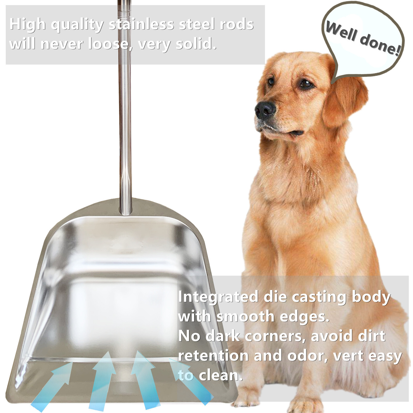 Upright Dust Pan, 33.5×10.7×10.3in Stainless Steel Dustpan Long Handle