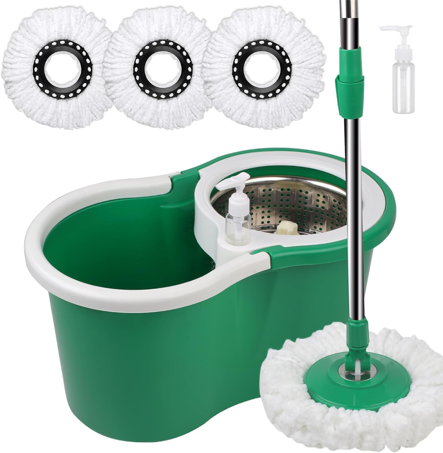 Spin Mop Bucket Set with 3 Refills 360° Rotating Head for Home Office Green