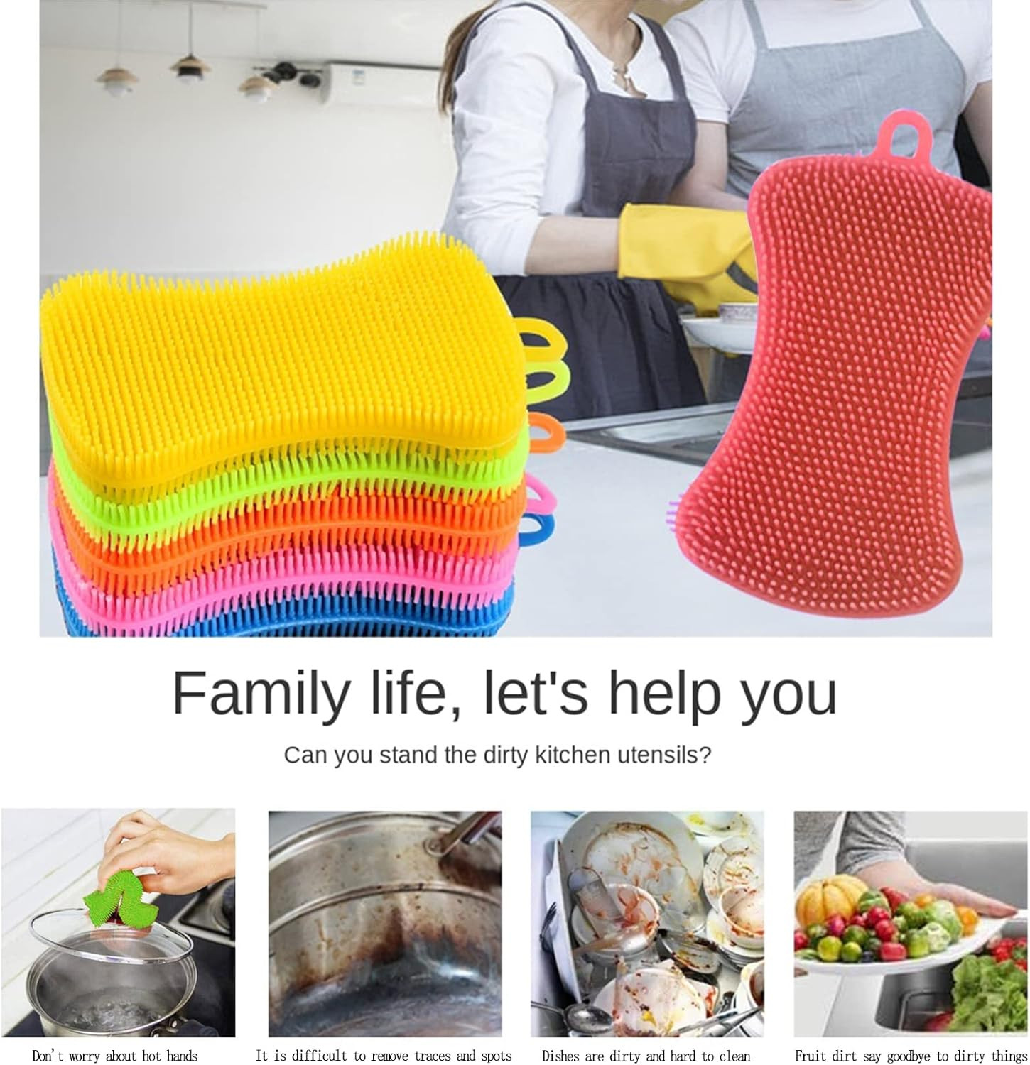 Silicone Sponge Dish Washing Kitchen Scrubber, 6 Pack Reusable Dish Washing