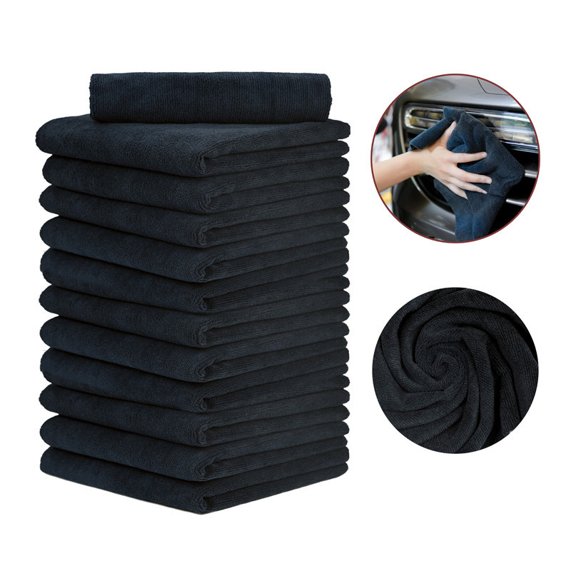 10 Pcs Edgeless Microfiber Towel No Tag No Scratch Professional 16″X16″ Black
