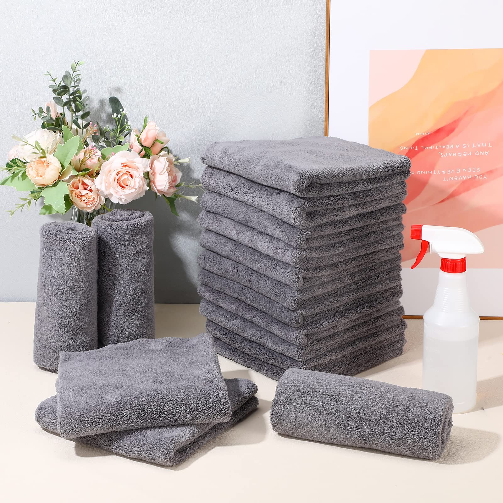 30Pack Towels Microfiber 16x16In 500GSM Edgeless Car Detailing Scratch Free Gray