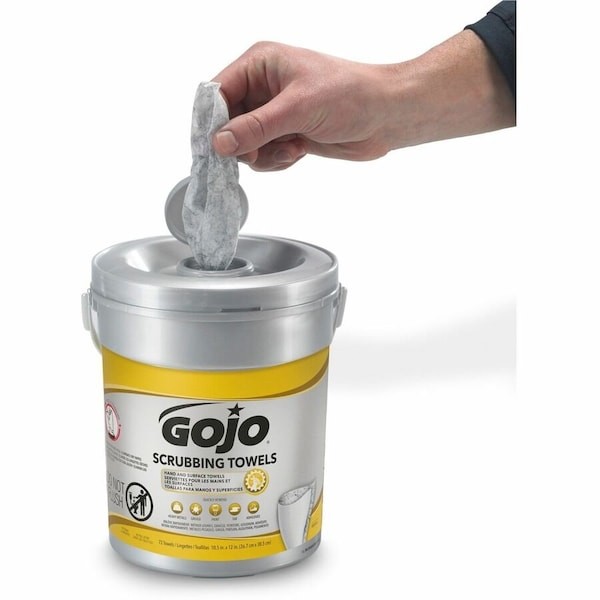 Gojo 6396-06 Hand And Surface Scrubbing Towels In A Bucket, 72 Wipes Per