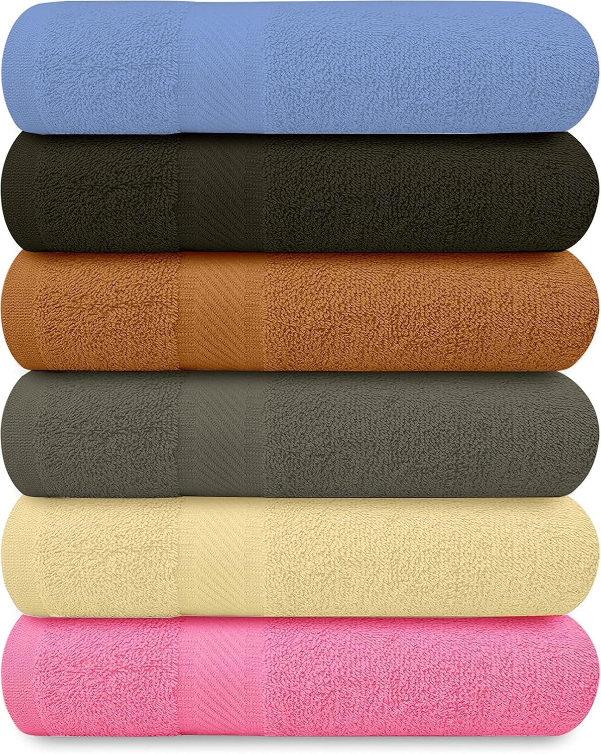 100% Cotton Bath Towels-27x54inch – 6 Pack Shower Towels – Light Weight, Ultra