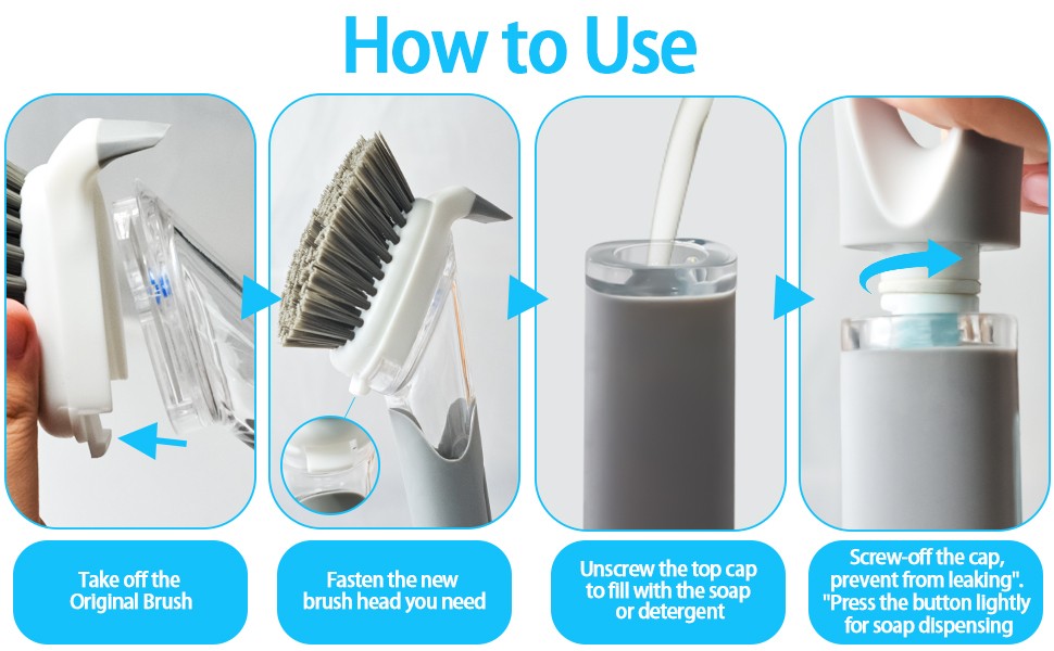 Dish Brush with Soap Dispenser & 3 Pack Dishwashing Sponge Refills Non Scratch,