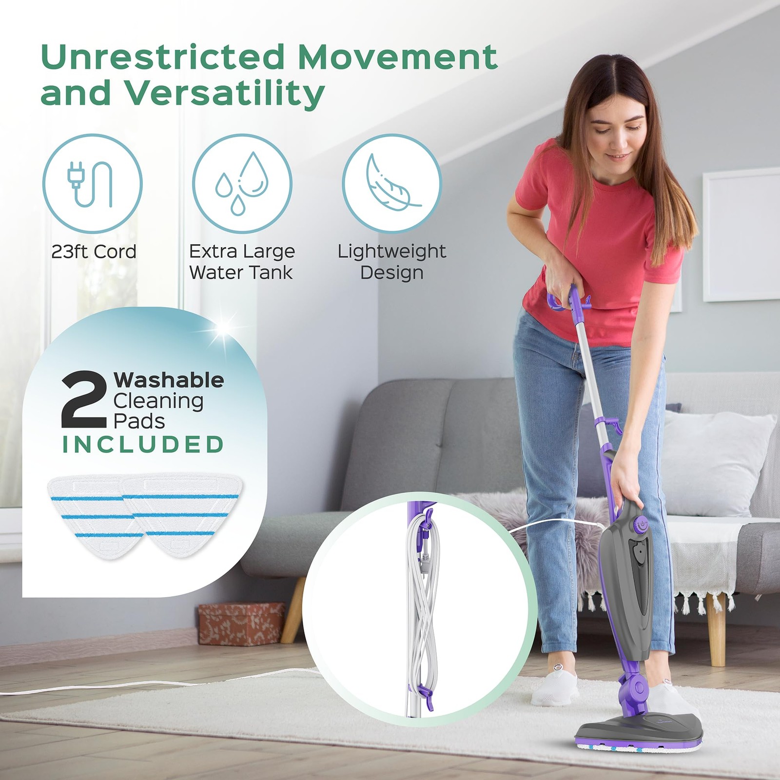 Turonic ST3 10-in-1 Steam Mop – 1500W, 110°C Floor Steamer, 15s Heat-up