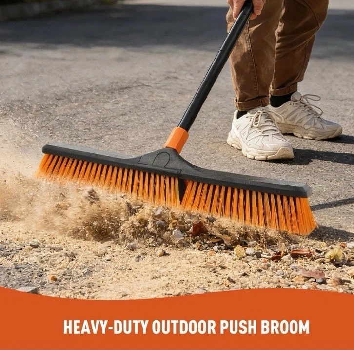 Heavy Duty Push Broom Brush for Floor Cleaning with Handle and Stiff Bristle