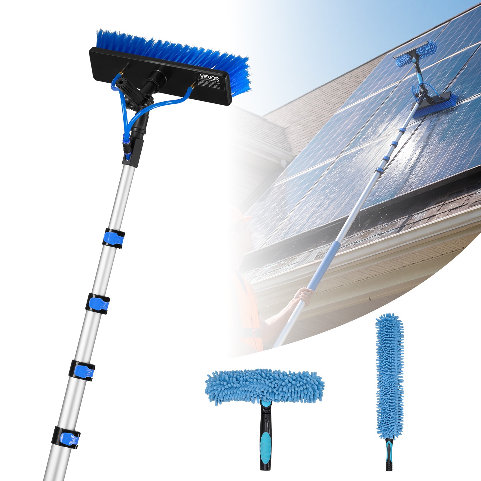 VEVOR Solar Panel Cleaning Kit Water Fed Pole Kit 24 ft Brush Soap Dispenser