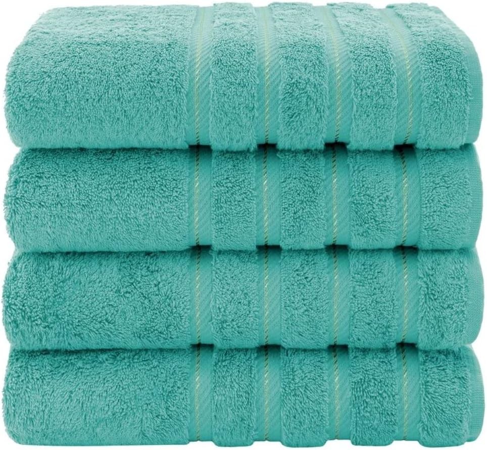 Lightweight Turquoise Stylish 4 Piece Beach Towel Set, Extra Soft Plush, Linen
