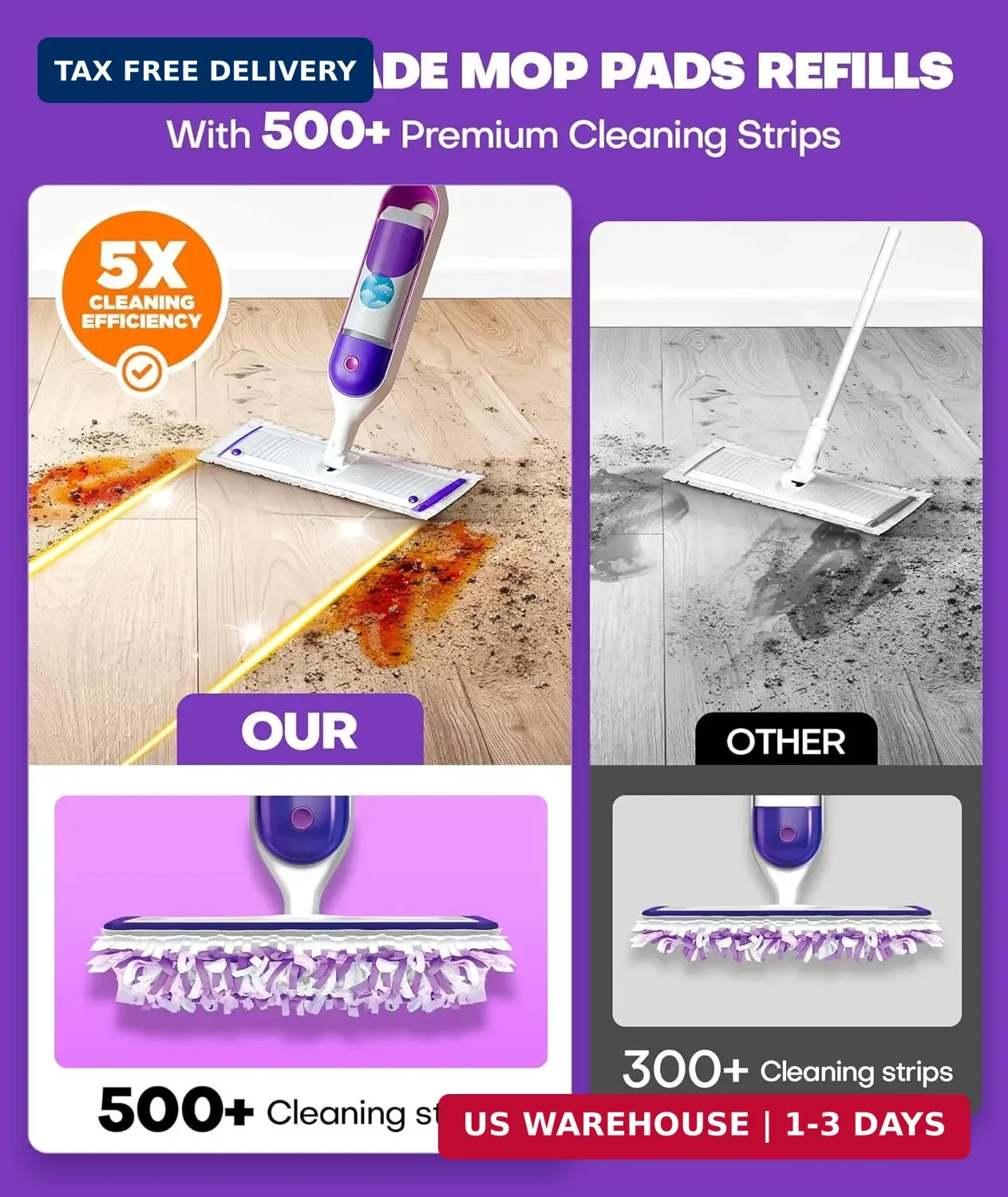 5X Cleaning Power Mop Refills for Swiffer Power Mop, 500+ Strips Multi-Surface P