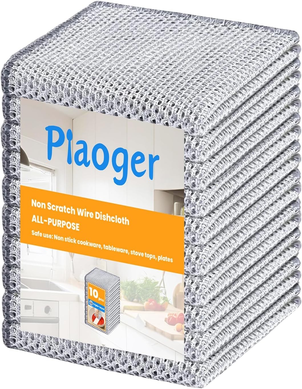 Upgraded 3-Layer Silver Thread Dish Cloths, Metal Mesh & Microfiber Kitchen