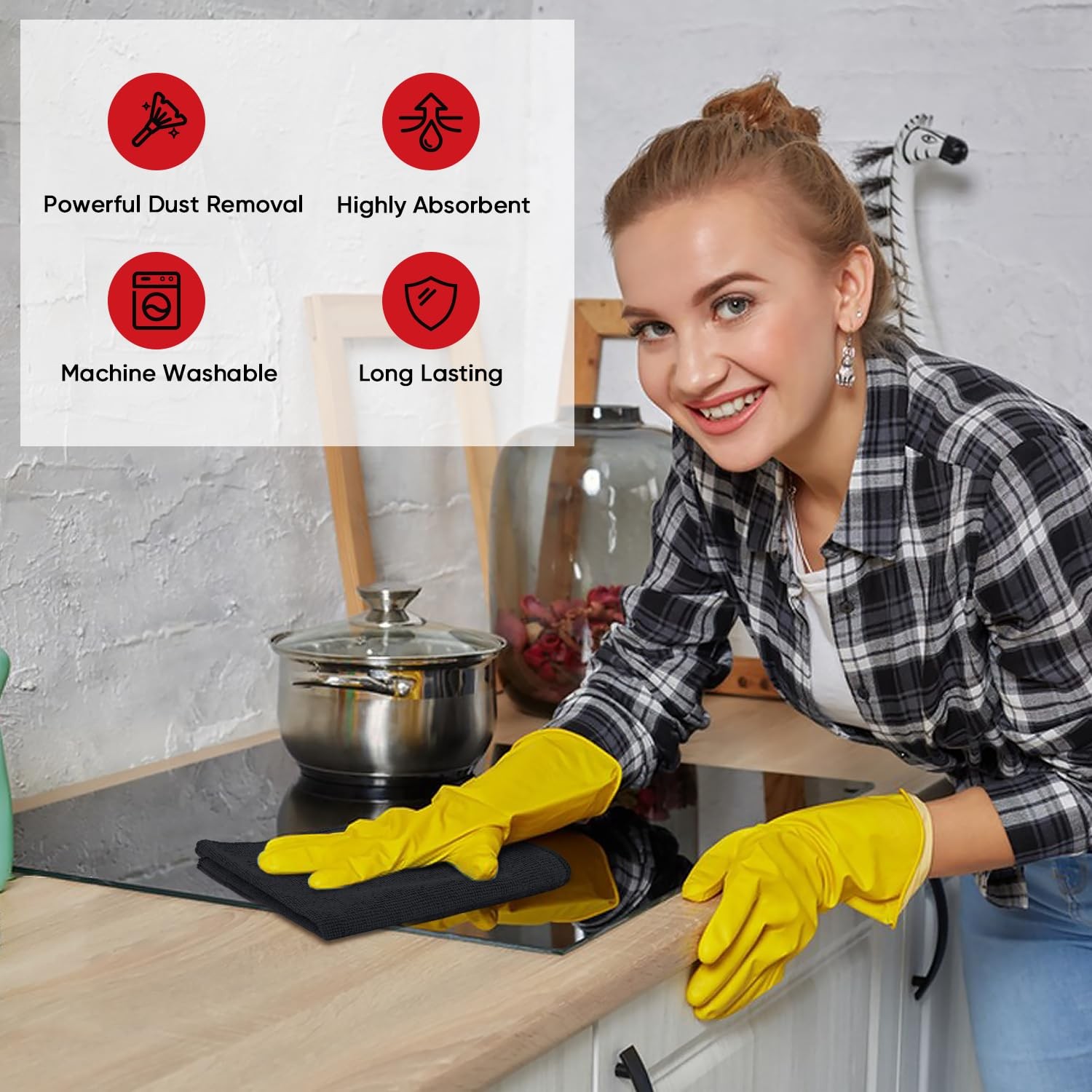 Microfiber Cleaning Cloths 24 Pack Soft Multi Colored 12inx16in Absorbent