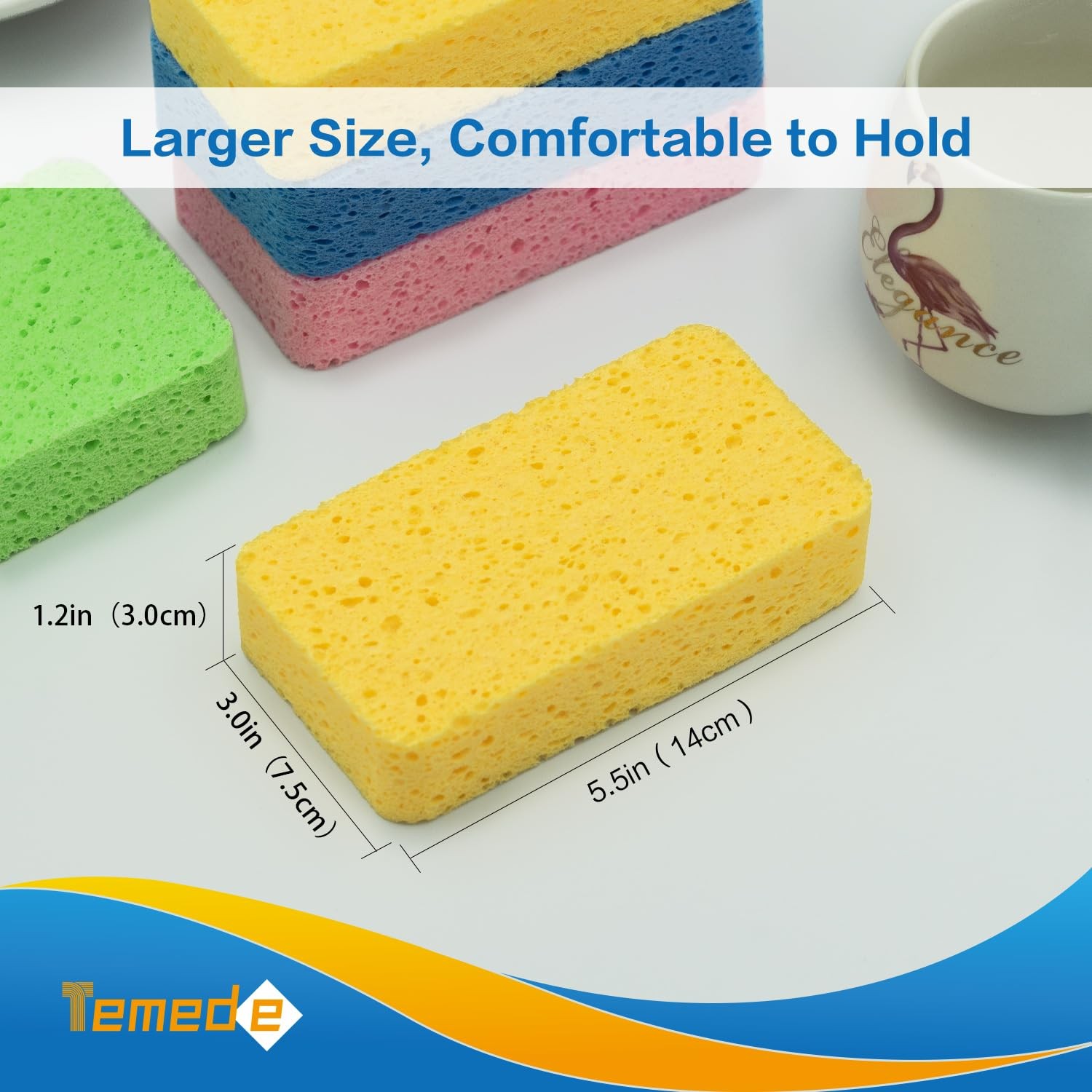 Temede Large Cellulose 5 Count (Pack of 1), Yellow, Pink, Blue, Green
