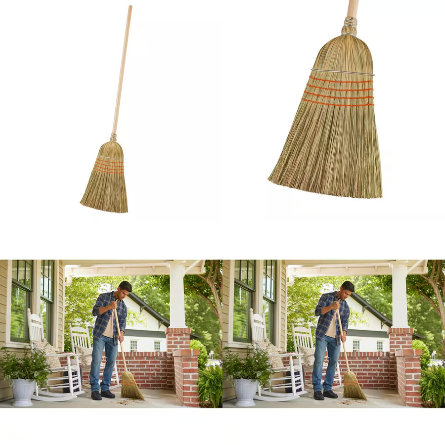 Giant Commercial Corn Broom 15 Inch Sweeping Width Heavy Duty Use Straw Cleaning