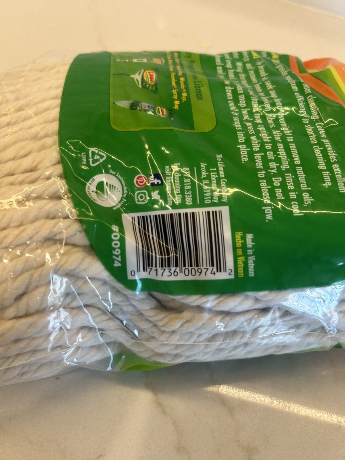Libman #16 All-Purpose Cotton Blend Wet Mop Refill Extra Absorbent Twisted Yarn