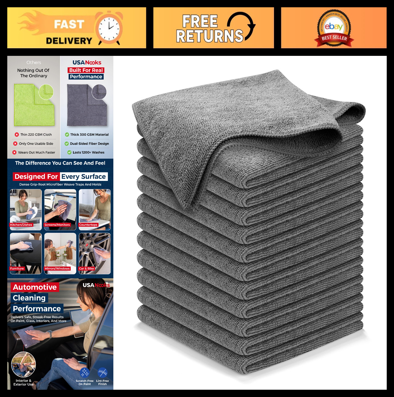 12 Pcs Microfiber Cleaning Cloths – Ultra Absorbent, Streak-Free, 1200 Washes, 1