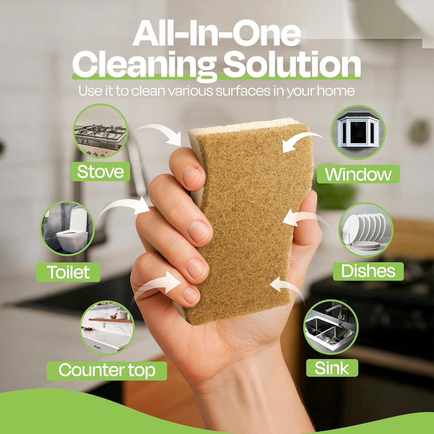 Super Eco Natural Kitchen Sponges Pack of 12, Long Lasting, Sponges for Dishes