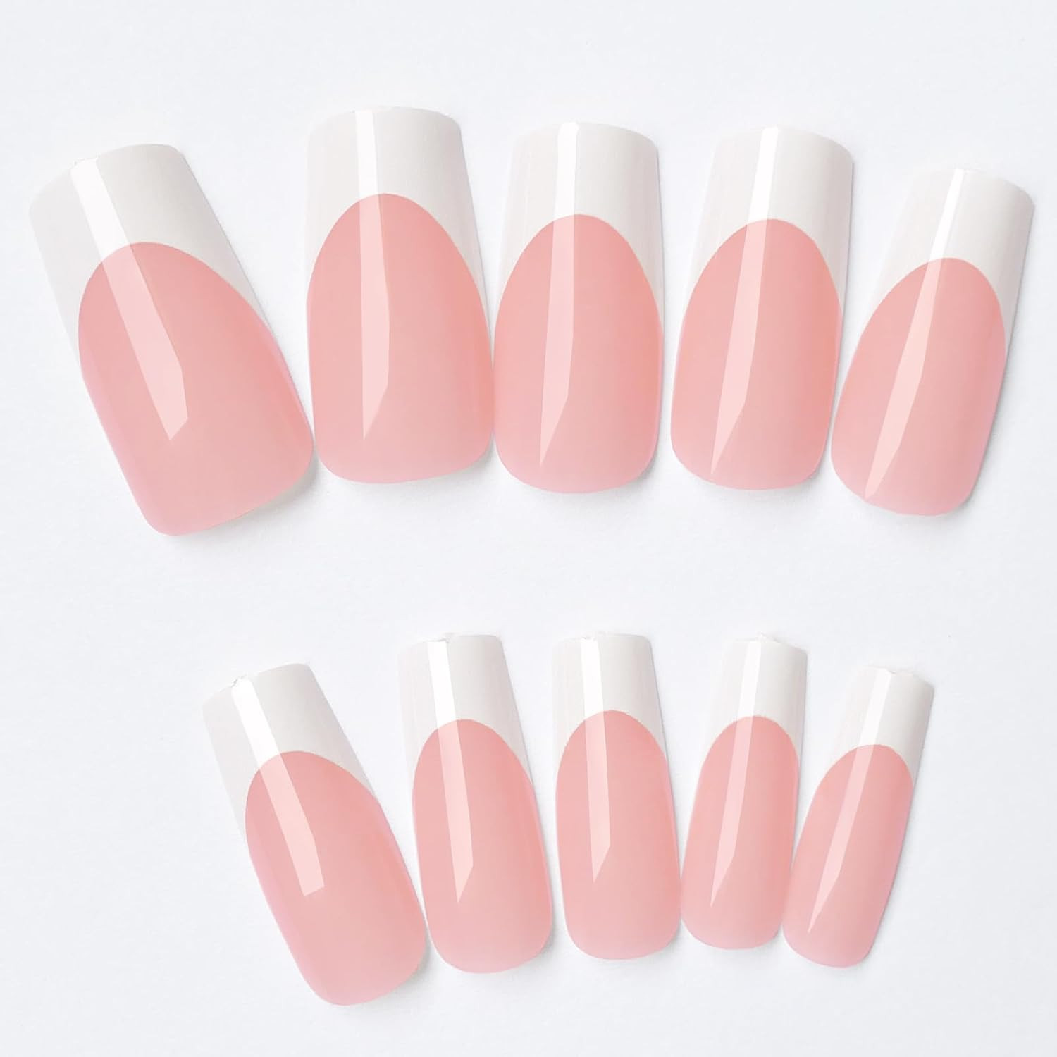 Addfavor 120Pcs White French Tip Press on Nails Medium Square Fake Nails Nude Fa