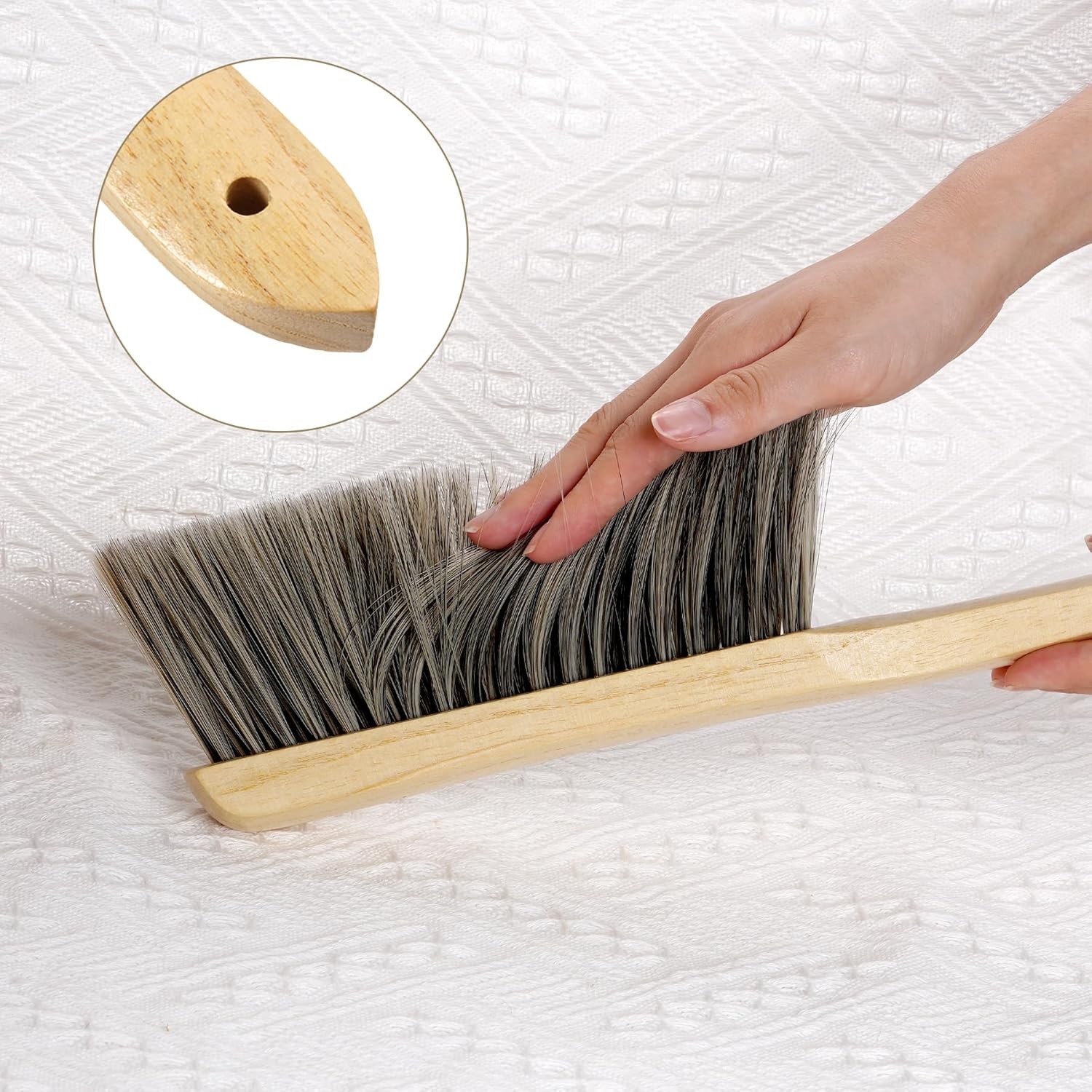 2 Pieces Wooden Handle Bench Brushes Horse Hair Brushes Soft Bristles Dust Brush