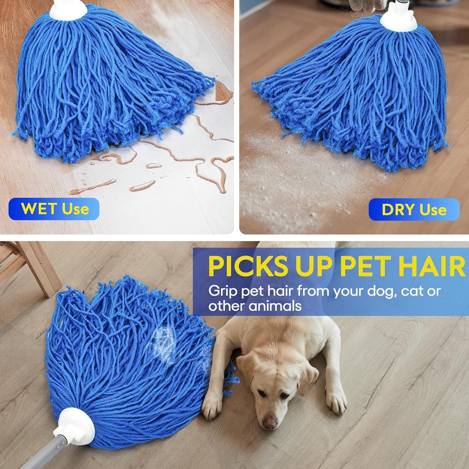 Microfiber Mop with 54″ Stainless Steel Spin Handle Incl. 2Pcs Microfiber Cloth