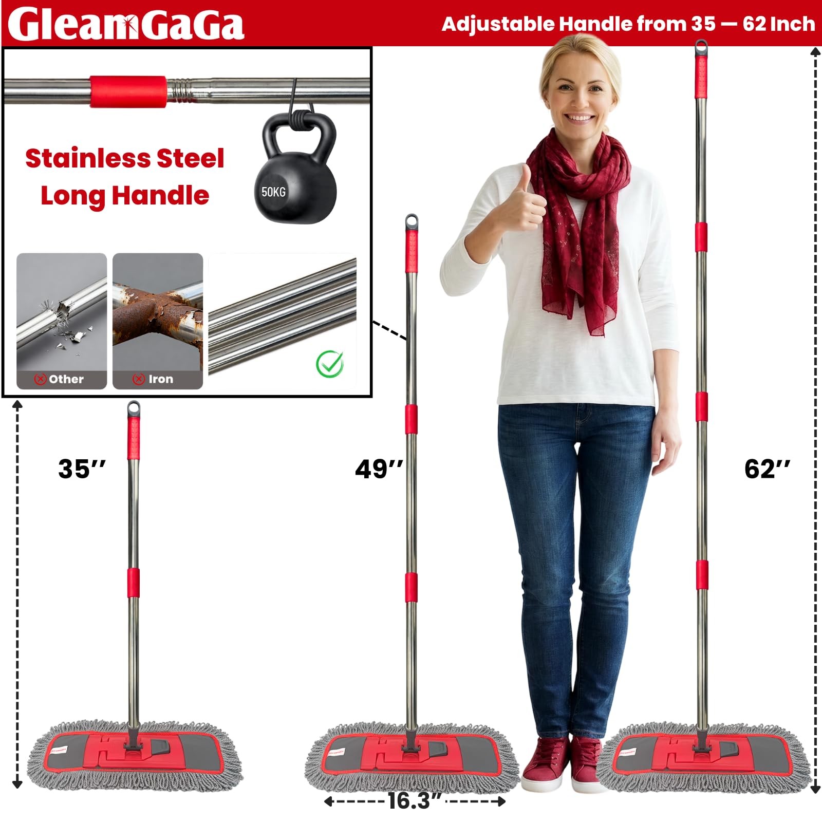 Dust Mop for Floor Cleaning with 4-in-1 Washable Pad System, Wet & Dry Multi-…