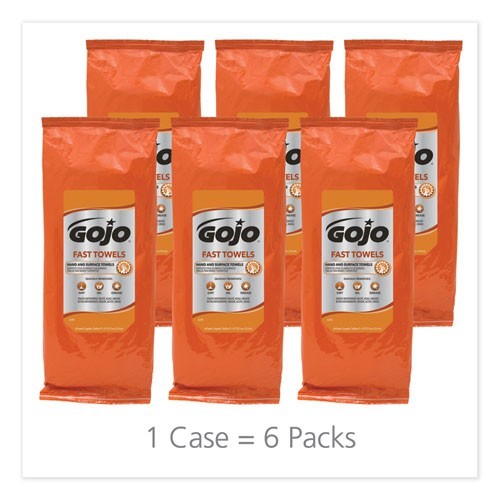Gojo Fast Towels, 2-Ply, 7.75×11 In, Fresh Citrus, 60/Pack, 6 Packs/CT