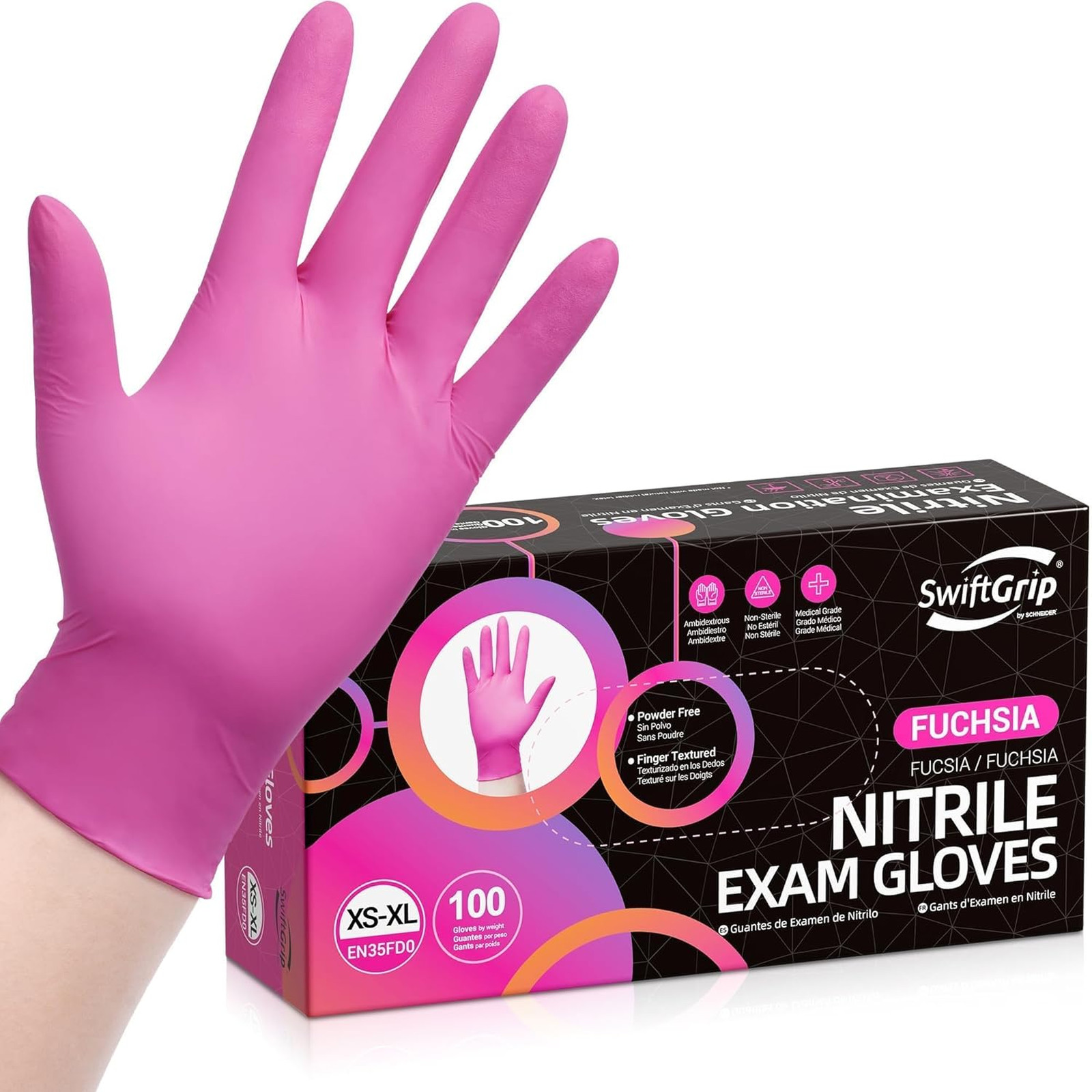 Powder-Free Nitrile Gloves 3 Mil Disposable Latex-Free Food Safe Pink Fuchsia