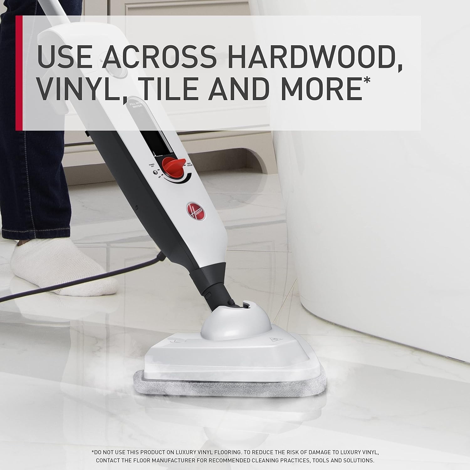 Hoover Steam Mop Hard Floor Cleaner Refurbished 19 Oz Tank (White)