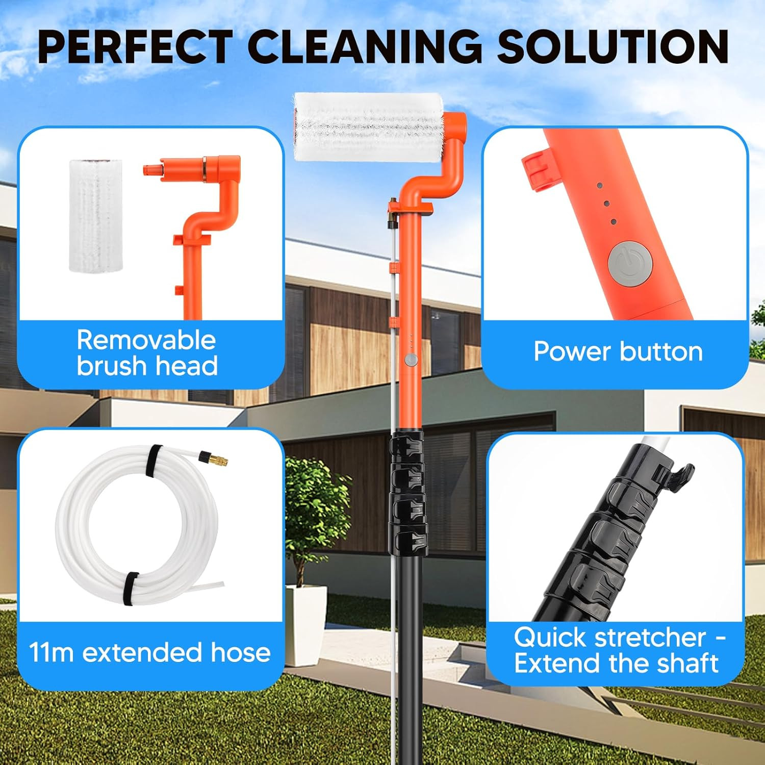 Electric Solar Panel Cleaning Brush and Pole, 20FT Telescopic Cleaning Roller Br