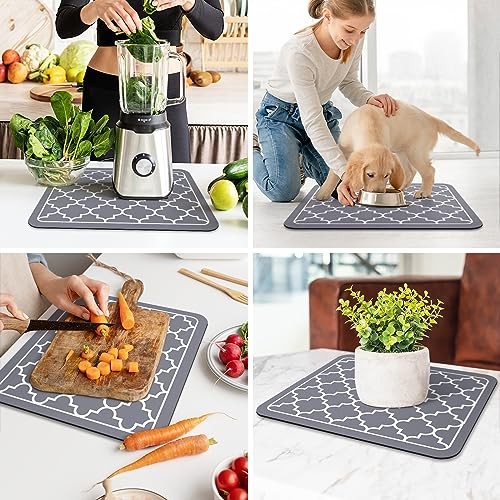 Dish Drying Mat Super Absorbent Drying Mat Large Dish 18″ x 15″ Stylish Grey