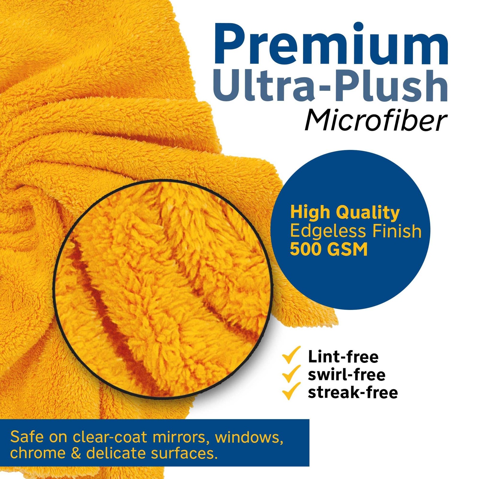 Extra Absorbent Ultra Plush 500GSM Edgeless Microfiber Towels 16×16 Inch 6-