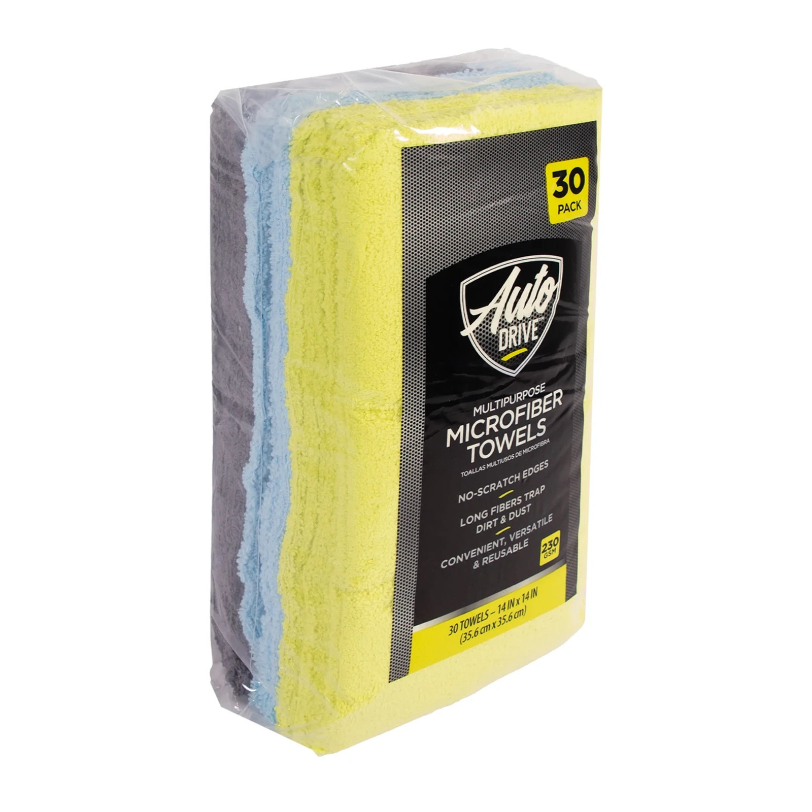 Auto Drive Multipurpose Microfiber Towels, 14 x 14 Inch Multicolor, 30 Pack