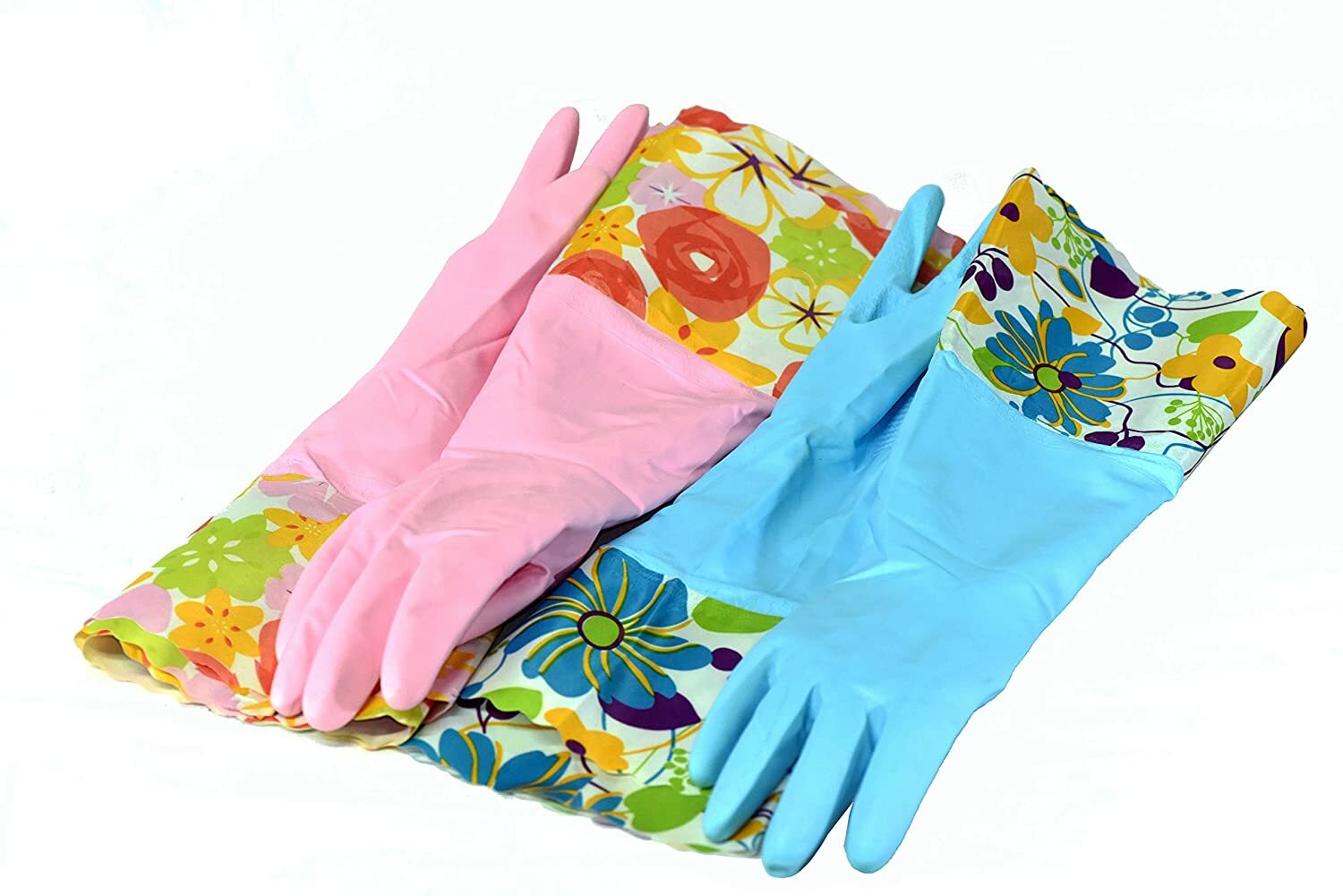 2 PAIRS Household Gloves Latex Free Cleaning Gloves Soft Lining Long Grip 15″