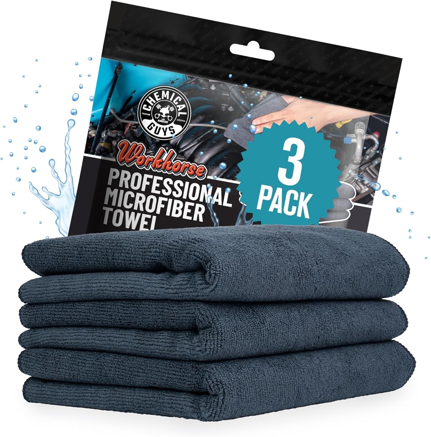 Workhorse Professional Grade Microfiber Towels for Cars Black 16×16 Inch 3 Pack