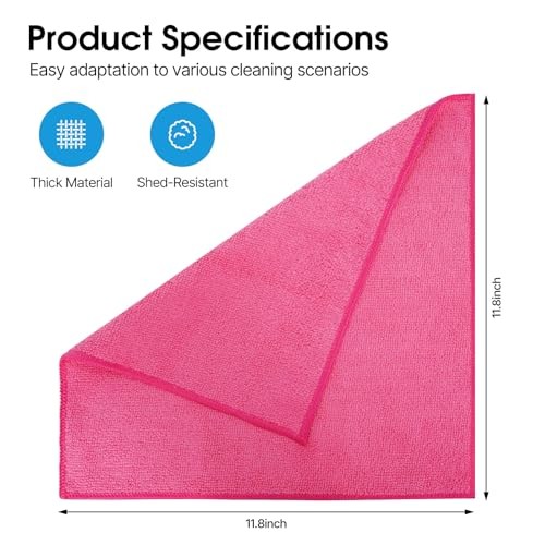 Microfiber Cleaning Cloth,12 Pack Cleaning Rags, Green/Blue/Yellow/Pink