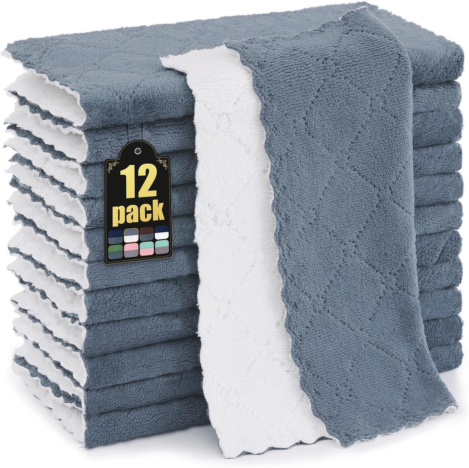 12 Pack Soft and Absorbent Kitchen Cloths, Dark Grey & White | Super Soft and
