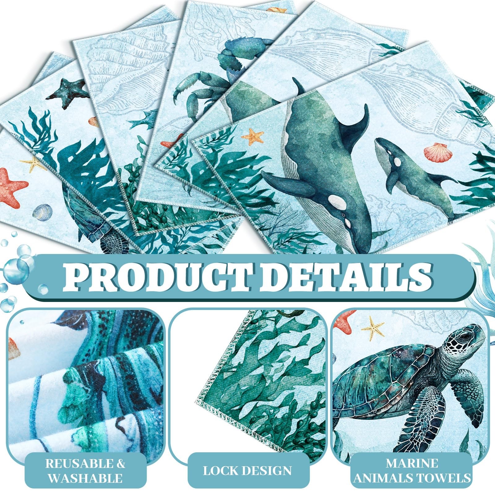 Noveread 36 Pack Sea Animals Reusable 9.84 x 11.81 inches, Ocean Blue