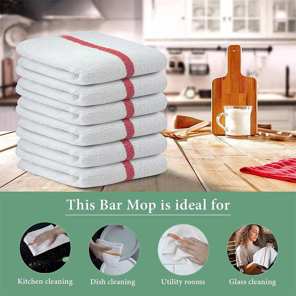 Bar Mop Red Stripe 10 Lbs 16X19 Pack of 60, 100% Cotton Double Stitched Route Re