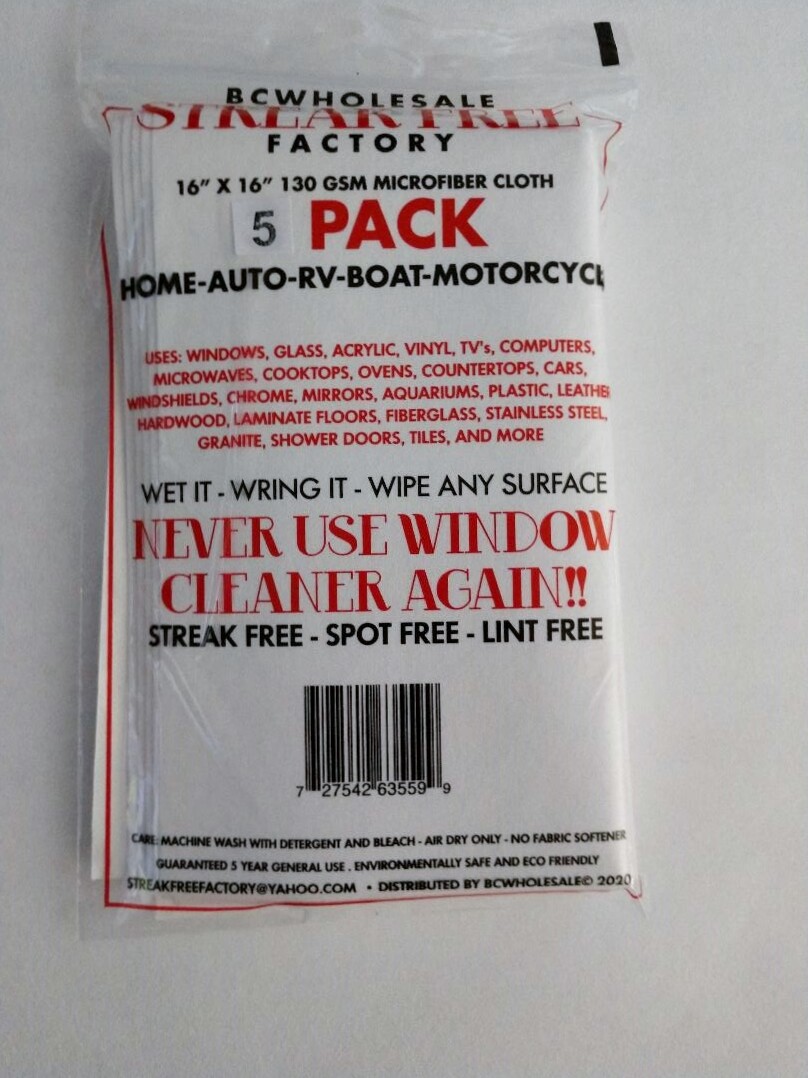 Bcwholesale Streak Free Factory Microfiber Cloth 5 Pack – 130 gsm
