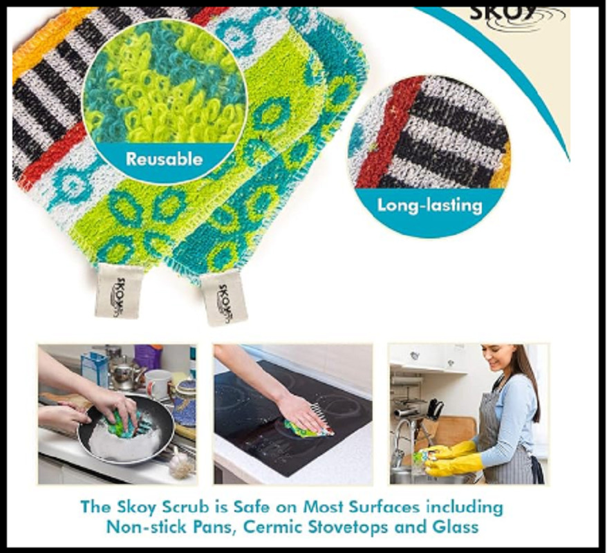 Skoy Scrub, Non-Scratching, Reusable Scrub for Kitchen and Household Use,