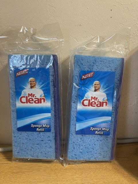 BRAND NEW 2 MR. CLEAN SPONGE MOP REFILL HEADS BLUE FOAM + SCRUBBER SNAP ON