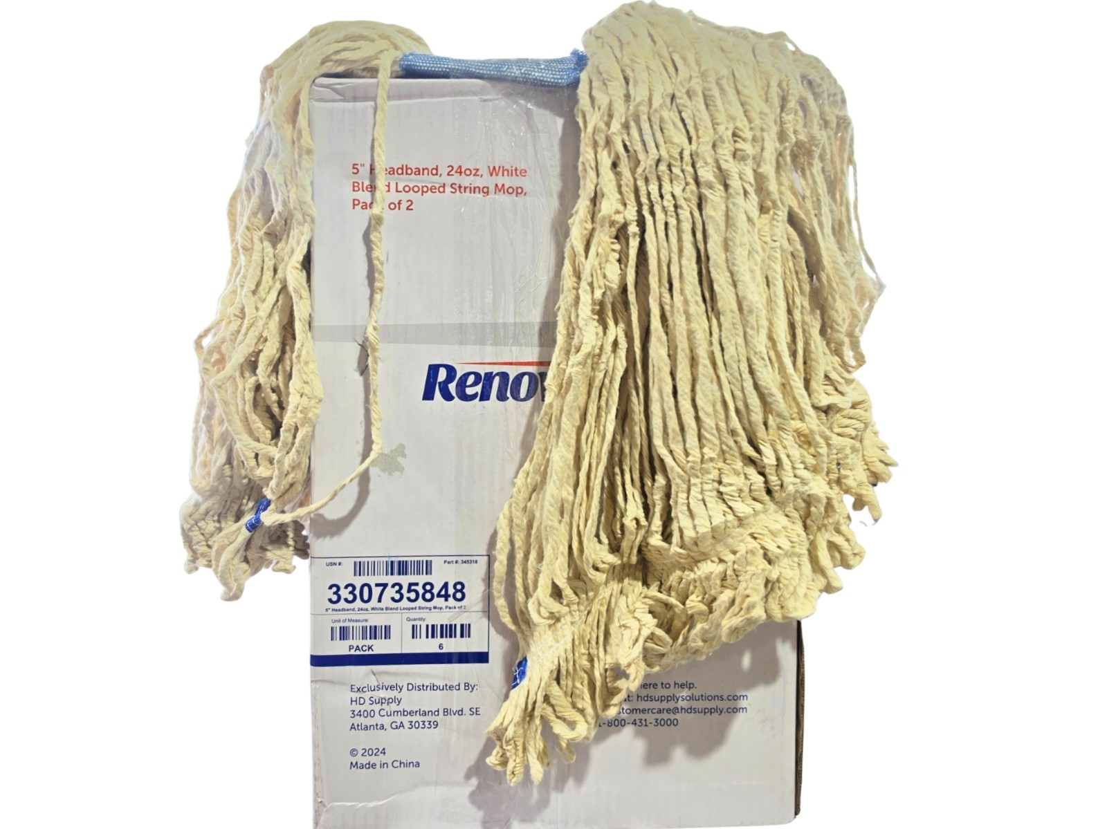 Renown 5 In. Headband 24 Oz. White Blend Looped String Mop CASE (12 Mop Heads)