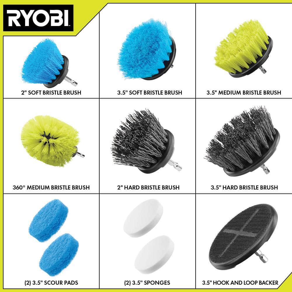 RYOBI Scrubber Accessory Multi-Purpose Cleaning Kit Sponge Bristle Brush 11-Pcs