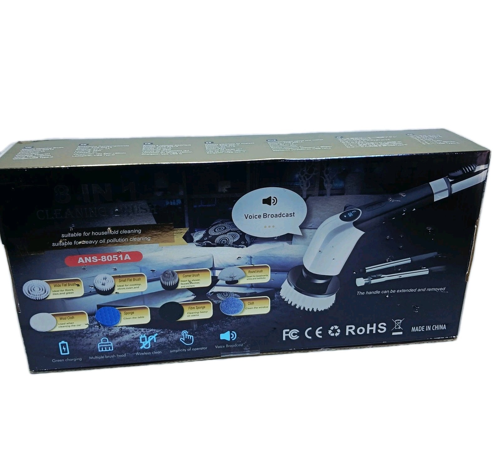 NEW YKYI Electric 8 in 1 Cleaning Brush With Voice Assistant – ANS-8051A 3speed